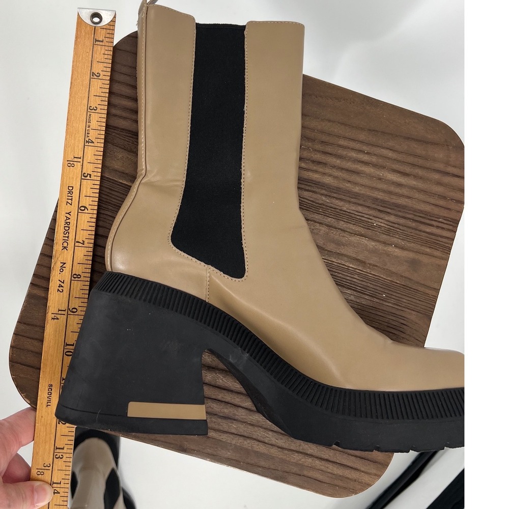 Charles & Keith Tan Beige Square Toe Platform Chelsea Boots Block Heel 39 - Picture 12 of 12